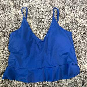 Kortni Jeane Blue Scoop Back Swim Bikini Top Peplum Ruffle Tankini 2XL XXL 2X